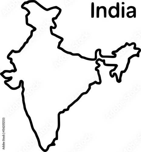 Detailed outline of India's geographical borders for design projects
