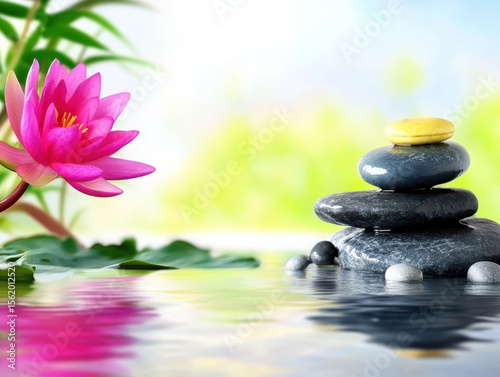 Water surface and rock background with lotus flower 
