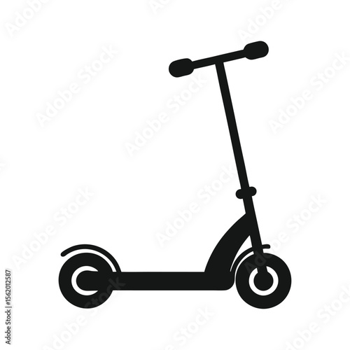 Simple Black Silhouette of a Child's Kick Scooter, Minimalist Design, Modern Style, Clean and Playful Mood, Ideal for Transportation or Children's Product Illustrations.