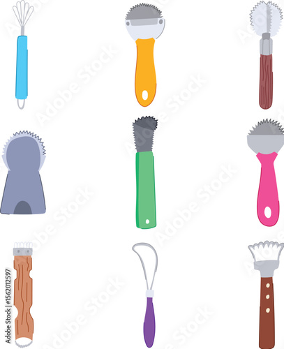 coconut scraper tool set cartoon vector illustration