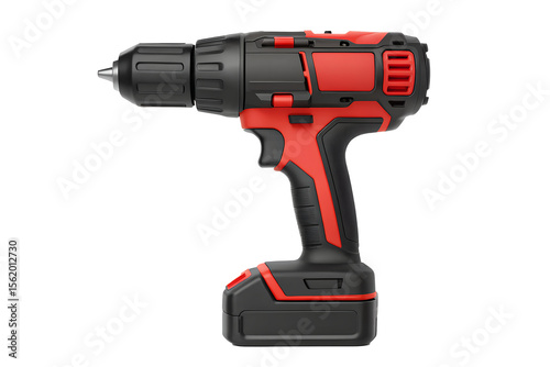 Cordless Power Drill in Black and Red Color Isolated on Transparent Background