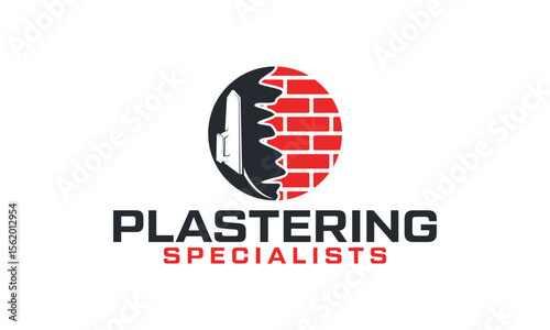 Plastering logo design, trowel plastering service template vector