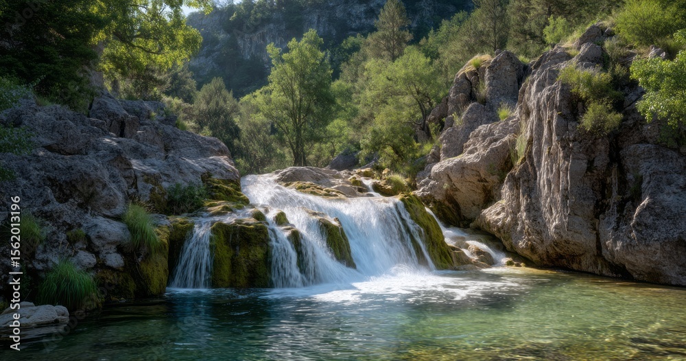 Fototapeta premium Cascading waterfall adventure nature hdr 360 degrees hdri view