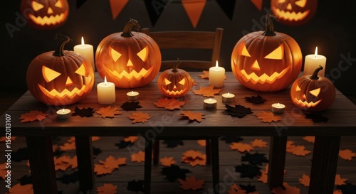 Halloween Decorations with Pumpkins and Candles