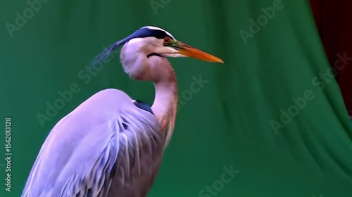Wallpaper Mural A great blue heron standing tall against a solid green color background looking to the right green screen animal video Torontodigital.ca