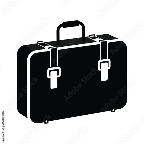 Black and white illustration of a vintage suitcase, travel, journey, retro style, minimalist design, isolated on white background, simple graphic, vector illustration.