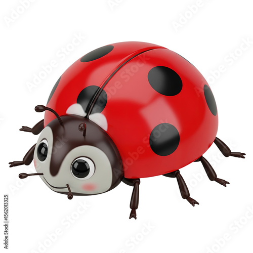 Cute Ladybug Illustration: A charming illustration of a ladybug with large, expressive eyes and six tiny legs, showcasing a cheerful and friendly demeanor.  