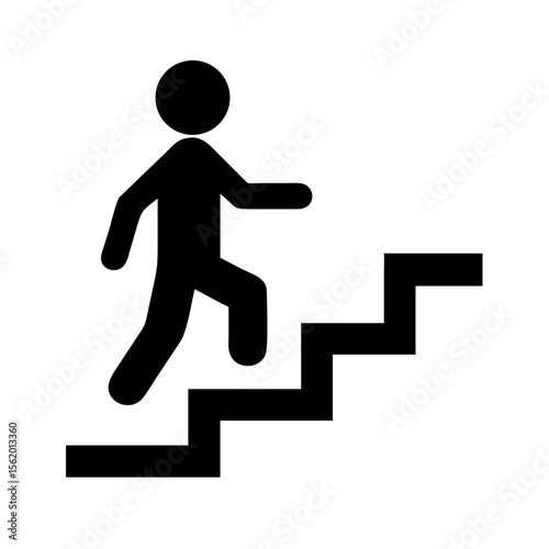 Person climbing stairs upward success symbol.  Person ascends staircase steps representing growth and progress.  Concept image for presentations, websites.
