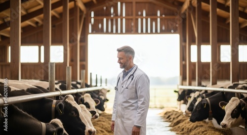 Farm Veterinarian Examining Cattle in Rural Area