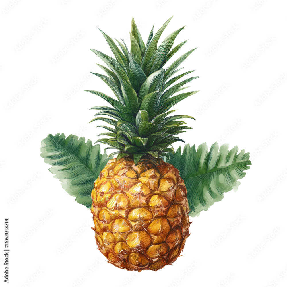 Fototapeta premium Botanical watercolor fresh pineapple transparent background