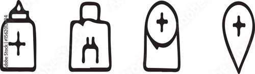 Four icons showing medical related symbols in a row on white background