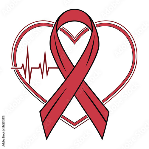Red Ribbon Heartbeat Symbol for Health Awareness
