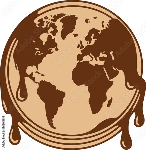 Melting earth globe with chocolate drips symbolizing global warming