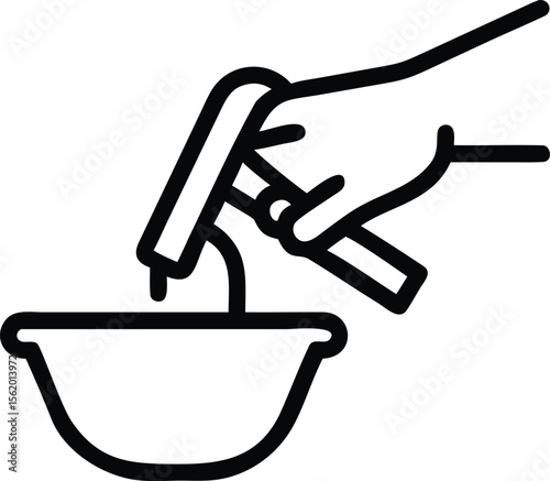 Line art of hand wringing out cloth into bowl icon vector