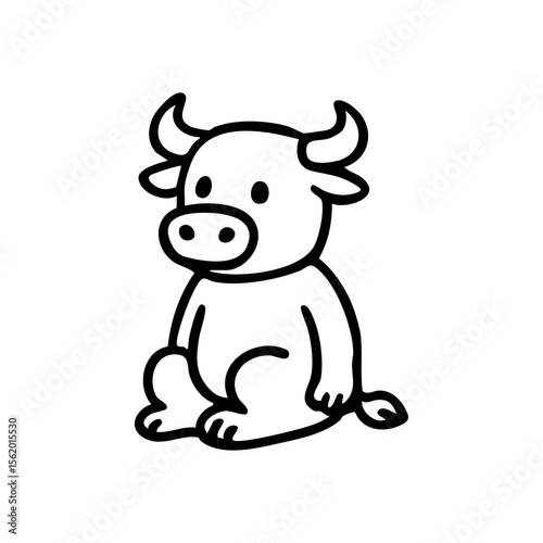 Simple black outline drawing of a seated ox/bull