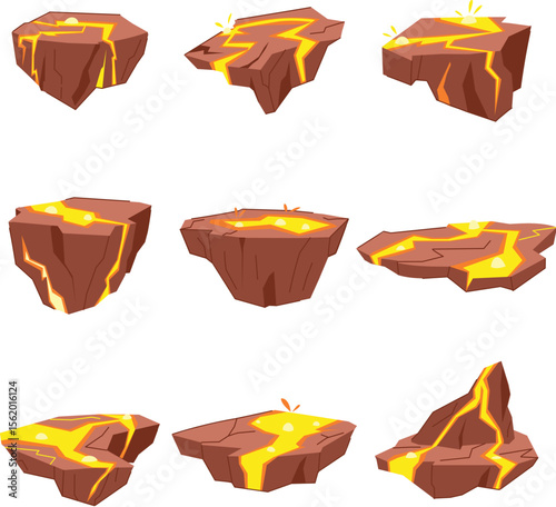 lava platform set cartoon vector illustration