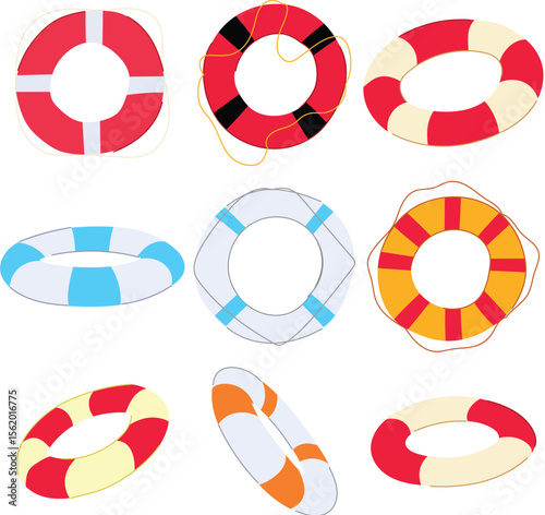 lifebuoy set cartoon vector illustration