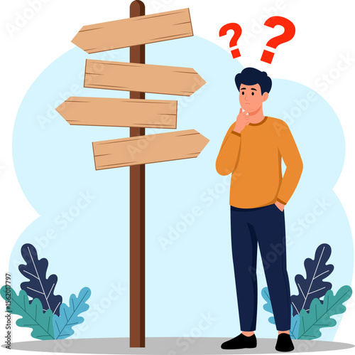 Illustration of a Decision Making Choosing Direction at Crossroads