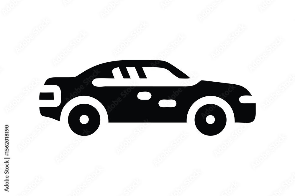 Obraz premium Sleek Black Sedan Icon: Modern, Minimalist Car Silhouette, Transportation Graphic, Vector Illustration