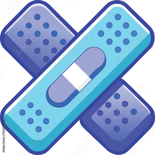 Two blue bandages crossed over white background with blue outline