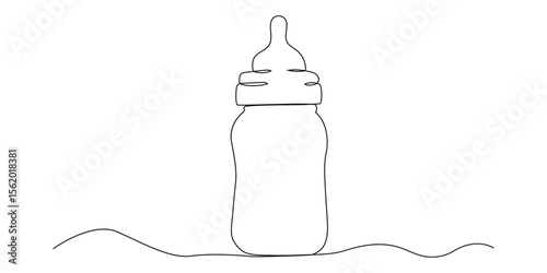 Continuous one line art of baby bottle. Baby milk bottle icon single line art, Continuous one line drawing of baby feeding bottle.