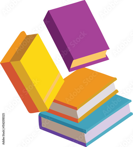 A colorful stack of books artfully arranged on a white background