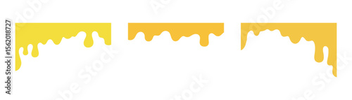 Liquid yellow flowing dripping honey, melted cheese on a white background, vector, flat design. A graphic page separation element for a banner, label, cover, or web page. Liquid and paint drips