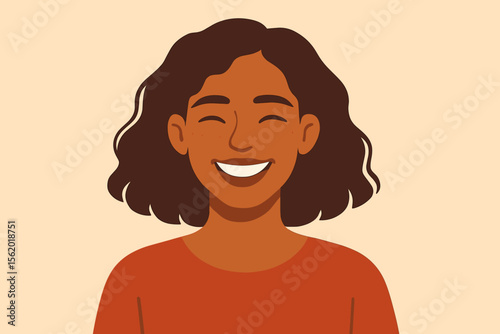 Happy smiling African American woman portrait. Modern flat vector cartoon illustration. Joyful female character showing positive emotion. Concept for diversity, natural beauty, self-love.