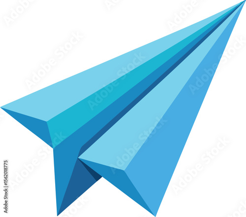 Geometric blue paper airplane soaring forward with sharp angles and clean lines