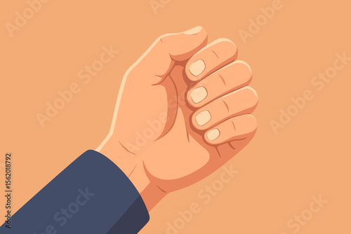 Male hand holding something empty. Man's arm in a gripping pose gesture. Modern flat vector cartoon illustration. Isolated design element for business or concept placeholder.
