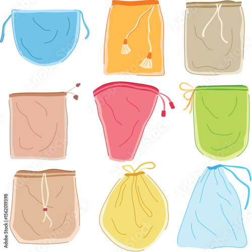 nut milk strainer bag set cartoon vector illustration