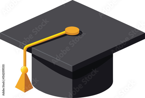 Modern isometric graduation cap with yellow tassel on white background