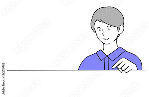 上から顔をのぞかせて何かを見下ろしている笑顔の男性のベクターイラスト