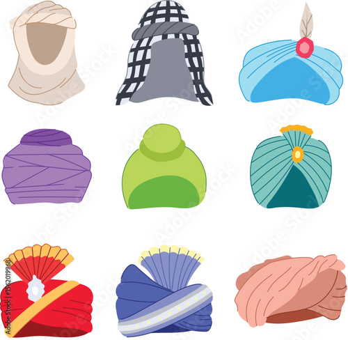 oriental headdress set cartoon vector illustration
