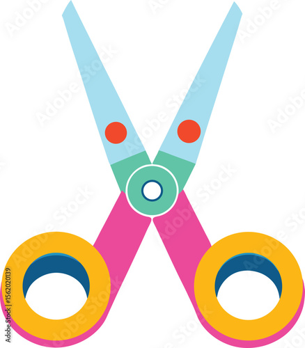 Colorful modern scissors icon with bright pink and yellow handles