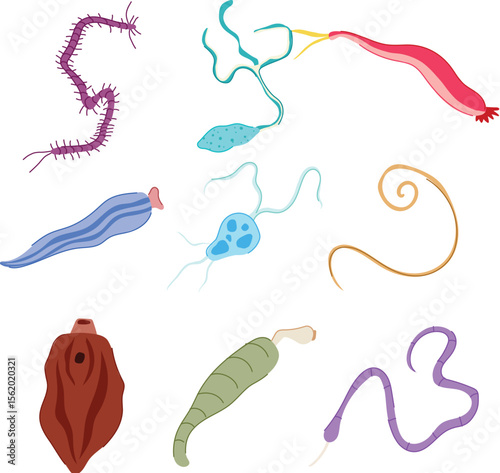 parasite set cartoon vector illustration