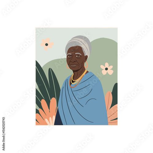 Portrait of an elderly African woman with gold jewelry