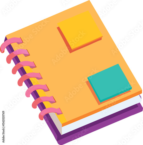 Colorful spiral notebook with sticky notes and layered pages