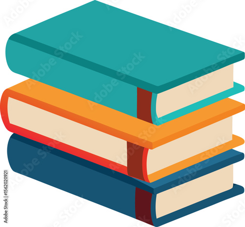 A stack of three colorful books with teal orange and blue covers