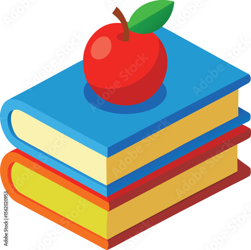 Stack of colorful books with a red apple on top symbolizing education and knowledge