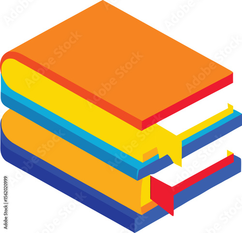 Colorful stack of isometric books with ribbons