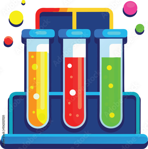 Colorful test tubes with bubbles in a laboratory setting