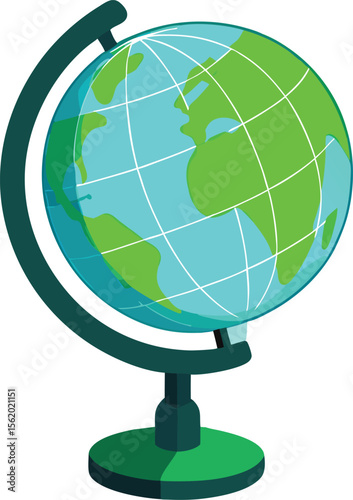 A stylized green and blue globe on a dark green stand