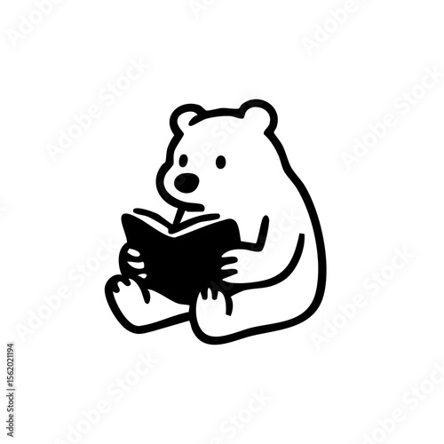 Cute cartoon bear sitting and holding a book