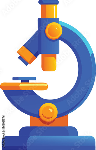 Stylized blue and orange microscope illustration for science and education