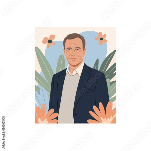Portrait of a Smiling Businessman with Floral Accents