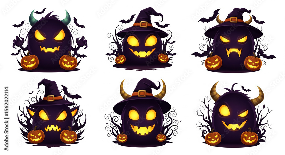 Fototapeta premium Collection of spooky cartoon monsters for Halloween decorations