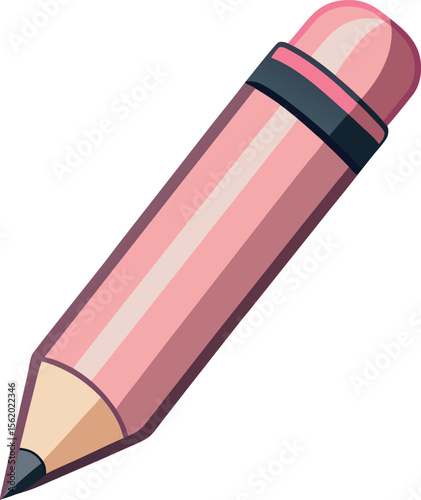 A stylized pink pencil with a dark grey tip and a pink eraser on a white background