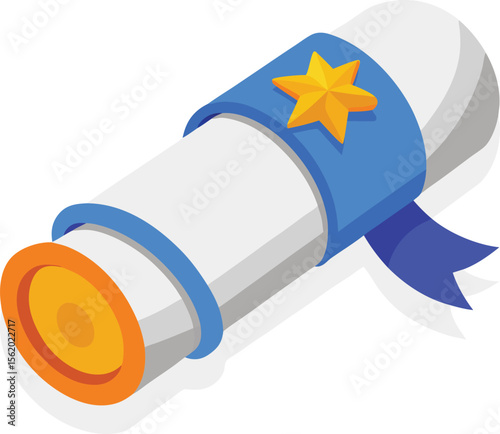 Stylized diploma scroll with golden star and blue ribbon accent