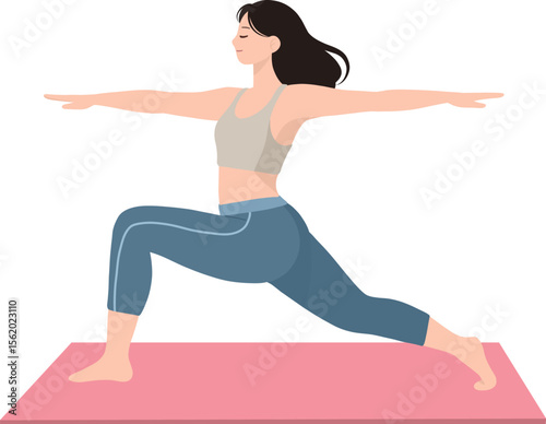 Asian woman in sportswear doing yoga pose illustration isolated transparent background editable vector